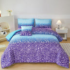 PERFEMET 6Pcs Full Size Comforter Sets for Girls Blue Purple Ombre Rainbow Kids Bedding Set Colorful Tie Dye Glitter Teen Girls Bedroom Decor Bed in A Bag