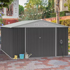GUNJI 10 x 10 FT Shed Outdoor Storage Shed Metal Garden Shed with Lockable Door Outside Waterproof Tool Shed for Backyard, Patio, Lawn (Gray)