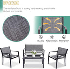 4 Pieces Patio Furniture Set Outdoor Garden Patio Conversation Sets Poolside Lawn Chairs with Tempered Glass Coffee Table Loveseat Porch Furniture Textilene Fabric Grey