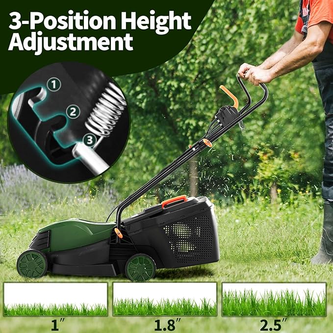 Goplus Lawn Mower, Electric Lawn Mowers with Grass Collection Box, 12 AMP Motor, 14" Cutting Deck, 3 Adjustable Cutting Positions, Walk-Behind Small Corded Lawnmower for Garden Farm Yard