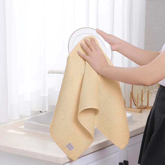 Homaxy 100% Cotton Waffle Weave Kitchen Dish Towels 4-Pack, Apricot | 13 x 28 Inches, Ultra Soft Absorbent Dish Towels, Quick Drying Cleaning Towels