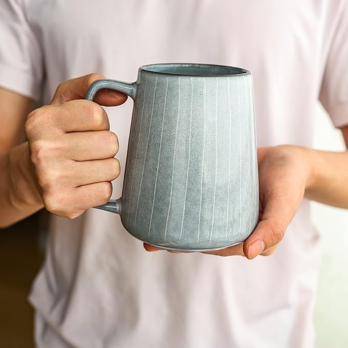 Large Ceramics Coffee Mugs,24 OZ,Large Handle Design,Extra Large Tea and Coffee Cup for Office and Home，Microwave And Dishwasher Safe(24 oz Gray)