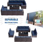 Kullavik 12PCS Outdoor Patio Furniture Set PE Wicker Rattan Sectional Sofa Patio Conversation Sets,Navy blue