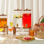 FavorFlavor 1.5 Gallon Drink Dispenser: 2P Glass Dispenser w/Wood Stand | 6L large Capacity-Stainless Steel Spigot-Beverage Container for Lemonade/Juice/Sun Tea-Ideal for Home Gatherings&Party Drink
