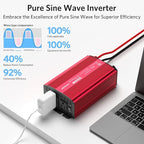 500W Pure Sine Wave Power Inverter, DC 12V to 110V AC Car Plug Inverter Adapter with 4.2A Dual USB Charging Ports and 2 AC Outlets Car Charger (Red)