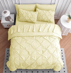LANE LINEN Twin Comforter Set – 5 Piece Bed in a Bag – Pinch Pleated Twin Size Bedding Set with Comforter, Flat Sheet, Fitted Sheet, Pillowcase & Sham – Soft Pintuck Bed Set - Vanilla