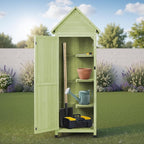Wooden Outdoor Storage Cabinet,Tall Vertical Garden Tool Shed with Waterproof Metal Roof & Adjustable Feet – Perfect for Yard, Patio, Lawn & Deck (Green, 22" x 26" x 67")