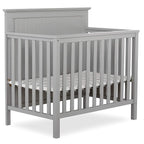 Ava 4-in-1 Convertible Mini Crib in Pebble Grey, 635-PG, Greenguard Gold Certified, Non-Toxic Finish, Comes with 1" Mattress Pad, with 3 Mattress Height Settings