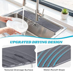 SpaceHacks Stone Faucet Mat for Kitchen Sink - Fast Drying Diatomite Stone Drying Mat, Textured Drainage Sink Protector, Water Splash Guard with Base Pads for Bathroom Counter (23.7x4 in, Dark Gray)