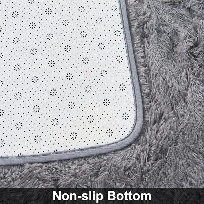 YOBATH Fluffy Soft Shaggy Area Rugs 3x5 Feet, Indoor Modern Fuzzy Plush Carpet Rugs for Living Room Bedroom Kids Room Nursery Home Decor, Anti-Slip Rectangle Bedside Shag Rugs, Grey