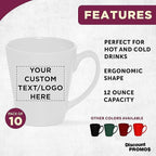 DISCOUNT PROMOS Custom Glossy Ceramic Latte Coffee Mug 12 oz. Set of 10, Personalized Bulk Pack - Perfect for Tea, Espresso, Cappuccino, Hot Cocoa - White