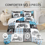 Axolotl Tractor Comforter Set Queen Size,Cartoon Truck Car Comforter Set for Boys,Farm Excavator Bedding Set with Old Tractor for Kids Boys Teens Adult All Season,1 Quilt 2 Pillowcases