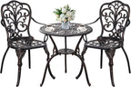 Outdoor Bistro Table and Chairs Set of 2 Cast Aluminum Patio Bistro Set with Umbrella Hole, All Weather Bistro Table Set for Garden, Bronze