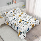 Kids Cartoon Excavator Bedding Comforter Sets for Boy and Girls,Construction Truck Bulldozer Tree Pattern Comforter Set with 2 Pillowcase and 1 Comforter(Excavator Twin)