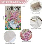 Welcome Easter Gnome Garden Flag 12x18 Double Sided Burlap, Funny Bunny Floral Small Yard Flag Banner for Holiday Farmhouse Outdoor Decor (ONLY FLAG)