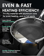 USELUCK Hybrid Non Stick Frying Pans with Lid,8/10/12 inch Frying Pan Set | Stainless Steel Skillet with Honeycomb Surface,Oven-Safe,PFAS-Free,Compatible with All Cooktops.