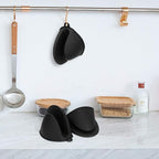 tifanso Silicone Oven Mitts Pot Holders Sets for Kitchen Heat Resistant Small Kitchen Mittens Rubber Air Fryer Mitts Mini Pot Pinch Grip for Cooking and Baking 1 Pair (Black)