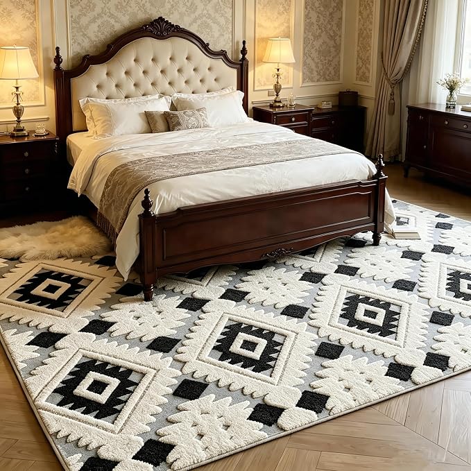 5'x7' Washable Area Rugs for Living Room Bedroom Office, Bohemia | Soft Cozy Fluffy Mid Pile Machine Washable Non Slip Boho Modern Accent Rug for Dining Room Office Kids Room Dorm Hotel