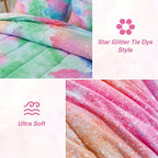 A Nice Night Galaxy Bedding Sets Outer Space Comforter 3D Printed Space Quilt Set Queen Size Glitter Pink Green Color,for Children Boy Girl Teen Kids