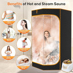 Portable Sauna for Home, Extra Large Sauna Box, Thickened 600D Thermal Sauna Tent, 3L 1500W Steamer, 9 Levels Heat, 99 Mins Timer, 450LBS Folding Chair, Black