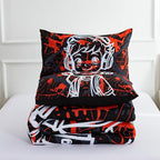 Btargot Colorful Camouflage Graffiti Style Comforter Set, 3 Piece Headphone Hip Hop Boy Line Pattern Bedding Set for Kids Boys Grils Teen, Twin Red
