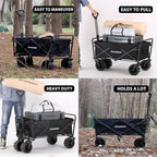 EchoSmile Heavy Duty 350 Lbs Capacity Collapsible Wagon, Outdoor Folding Camping Wagons, Grocery Portable Utility Cart, Adjustable Rolling Carts, All Terrain Sports Wagon with Big Wheels by Boahaus