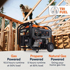 Generac 12,500 Starting Watt Tri-Fuel Portable Generator - Electric Start - Gas, Propane or Natural Gas - Home Backup, Jobsite, or RV - Quiet Operation - Long Runtime - 50-State Compliant