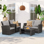 4 Piece Patio Furniture Sets, All-Weather Wicker Conversation Sets, Outdoor Rattan Sectional Sofa Chair with Cushions and Coffee Table for balcony, garden, backyard, Grey
