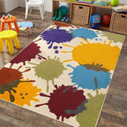 Colorful Area Rug, 5'x7' Classroom Rug for Kids, Paint Splash Washable Rug for Playroom, Non-Slip Rainbow Nursery Rug Soft Living Room Carpet for Bedroom Dining Room Kids Room