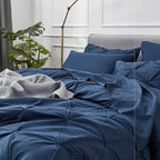 Bedsure Navy Comforter Set Queen - Bed in a Bag Queen 7 Pieces, Pintuck Bedding Sets Navy Blue Bed Set with Comforter, Sheets, Pillowcases & Shams