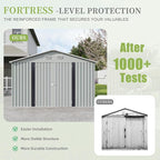 YOPTO 12X10 FT Metal Outdoor Storage Shed W/Flower Pot Stand,White | 3 Lockable Doors,Air Vent,Sloped Roof,Reinforced Structure,Waterproof Outdoor Shed for Garden,Patio,Backyard,Lawn