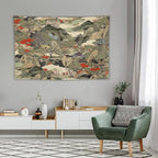 Asian Tapestry,Japanese Red Landscape Asian Watercolor Abstract Art Tapestry, Asian Japanese Wall Tapestry, Nature Landscape Tapestries for Bedroom Living Room Decor 90"x60"