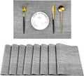Leetaltree Grey Placemats, Heat Resistant Non-Slip Place mats for Dining Table, Washable Durable PVC Vinyl Woven Table Mats (Set of 8)