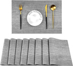 Leetaltree Grey Placemats, Heat Resistant Non-Slip Place mats for Dining Table, Washable Durable PVC Vinyl Woven Table Mats (Set of 8)