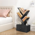 4 Tier Tree Bookshelf with Drawer, Small Tree Bookcase, Modern Table Top Book Shelf Organizer Shelves for Living Room, Bedroom, Home Office, Black