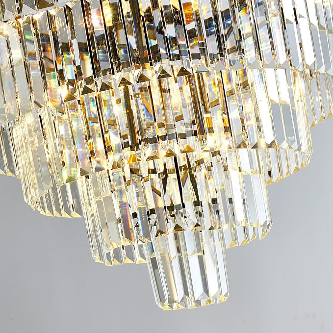 Large Crystal Chandelier 30'' Modern Black Dining Room Light Fixture | 5-Tier K9 Luxury Crystal Pendant Light for High Ceiling Big lighting fixture for Living Room Kitchen Foyer Staircase Entryway