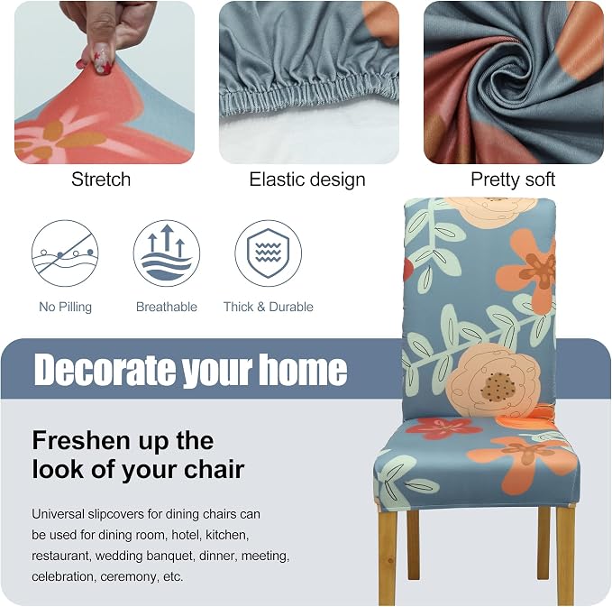 Dining Chair Covers, Stretch Seat Covers, Washable Furniture Protector | 4 Pack, Washable, Stretch Fit, Soft, Non Slip, Dining Chair Covers, Seat Protector, Furniture Cover,Easy Clean