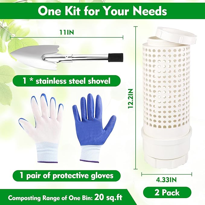 2 Packs Inground Worm Composter, Outdoor Worm Farm Compost Bin Kit with Lid for Raised Garden Beds, Reducing Food Waste Composting Systems - with Shovel & Gloves