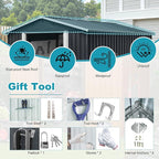 Sheds & Outdoor Storage 8ft x 10ft Metal Storage Shed with Metal Foundation, Gloves, Anchors, Tools Garden Tool Storage Cabinet with Secure Sliding Doors with Padlock for Backyard, Black