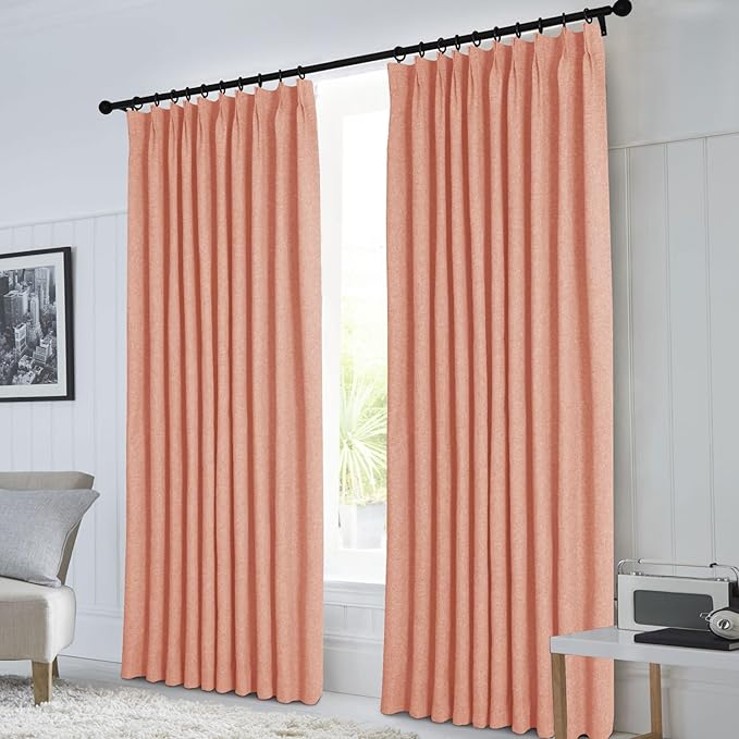 Macochico 100”Wx96”L Pinch Pleated 100% Blackout Linen Curtains Thermal Sliding Curtains for Bedroom Living Room Sliding Glass Door Farmhouse Shabby Chic Orange Drapery with Tieback 1 Panel