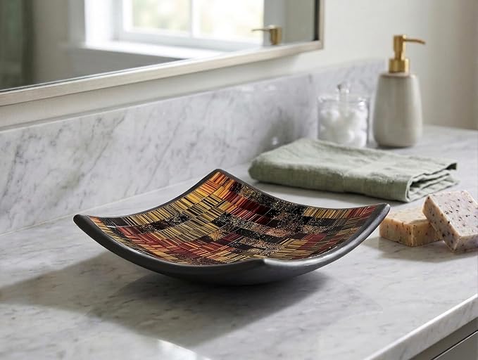 Red Co. Glass Mosaic Ceramic Catch-All Tray, Decorative Accent and Centerpiece Plate - Squared 6 inches