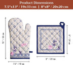 Maison d' Hermine 100% Cotton Oven Mitt & Pot Holder Set (7.5"x13" & 8"x8") | Heat Resistant BBQ Cooking Gloves with Loop Baking Grilling Kitchen Hotel Home Farmhouse Spring Summer - Faience