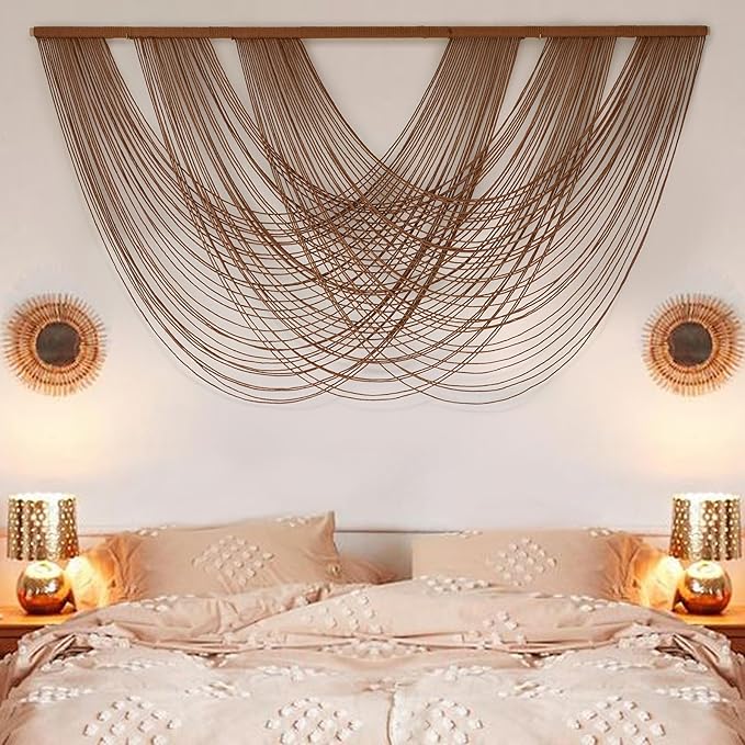 Large Macrame Wall Hanging Brown Die-Dyed 59.00" W x 31.00" L Boho Wall Decor Yarn Tapestry Craftsmanship Home Macrame Wall Decor