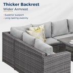 7 Piece Wicker Rattan Outdoor Dining Set with Dining Table and Ottomans, Patio Table and Chairs Set