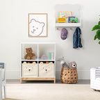 Delta Children babyGap Oxford 6-in-1 Convertible Crib + Brannan Bear Bookcase with Bins + Brannan Bear Wall Shelf with 4 Hooks, Bianca White/Natural (Bundle)
