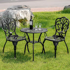 Bistro Table and Chairs Set of 2, Cast Aluminum Patio Furniture, Outdoor Bistro Set 3 Piece with Umbrella Hole for Balcony Porch Yard