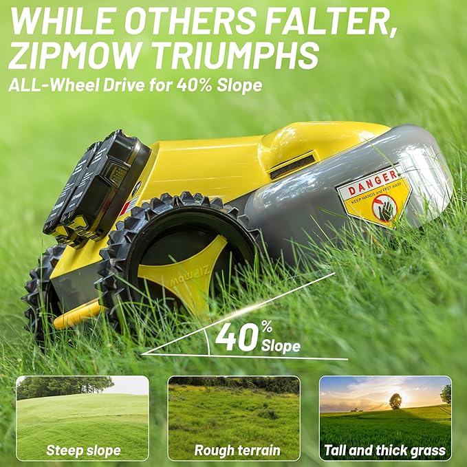 Remote Control Lawn Mower, Battery Powered Rc Lawn Mower, Cut Height 2.0"-3.0", 40% Slope, Remote Control with Adjustable Speeds, 100% Electric All-Wheel Drive