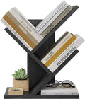 Tajsoon Tree Bookshelf 3 Tier Book Storage Organizer Shelves, Desktop Bookshelf Floor Standing Bookcase Display for CDs/Magazine/Books, Small Bookshelf for Bedroom, Living Room&Office, Black