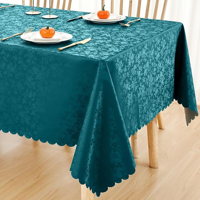 Smiry Square Waterproof Heavy Duty Vinyl Tablecloths, 54 x 54 Inch | Wipeable Washable Floral Embossed Table Cover for Kitchen and Dining Room, Indoor & Outdoor Use, Emerald Green