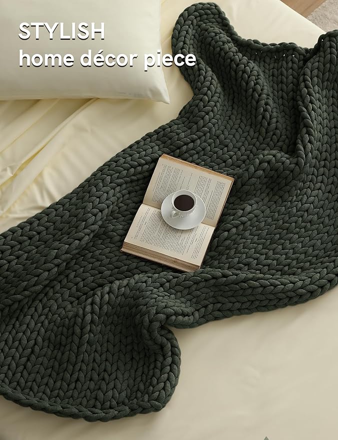 YnM Chunky Throw Blanket, Medium-Weight, Hand Knitted, Skin Friendly, Ventilated and Breathable, Machine Washable, Home Décor Piece for Couch, Sofa and Bed (Olive, 50x70 Inch)